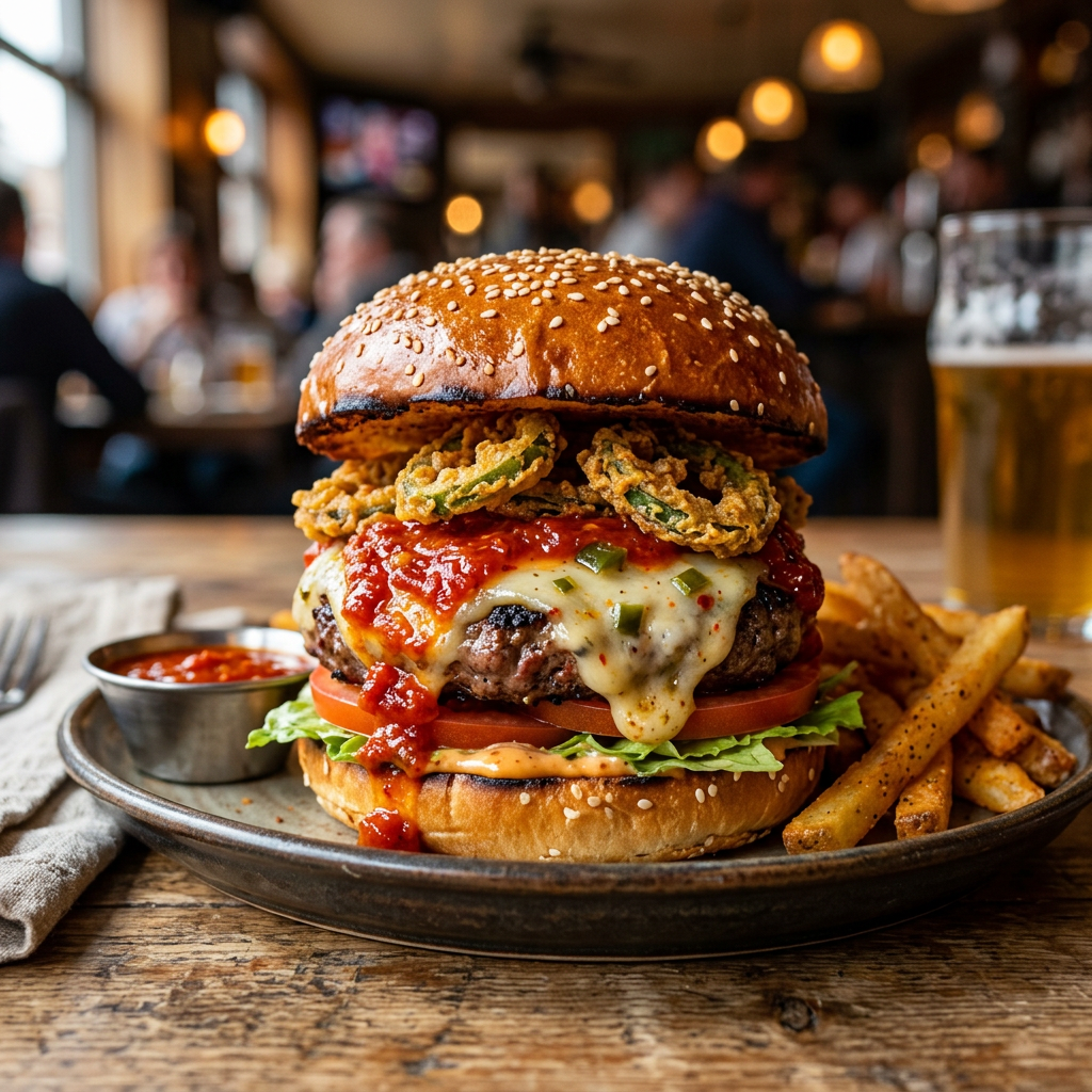 Spicy jalapeno pepper jack burger